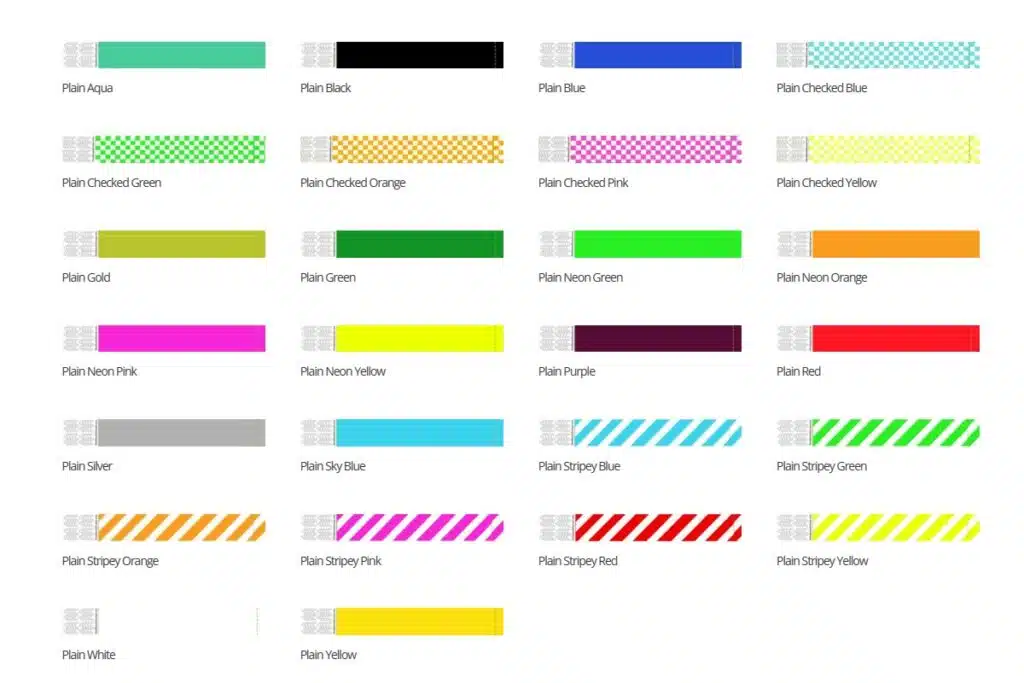 Tyvek Wristband colours